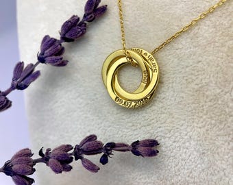 14K Gold Personalized Circle Necklace – Eternity Multi-Circle Pendant – Family, Kids or Grandma Name Jewelry