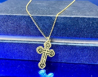 14K Gold Orthodox Crucifix Necklace | IC XC NIKA Cross | Russian Cross Pendant | Dainty Christian Necklace | Minimalist Baptism Cross