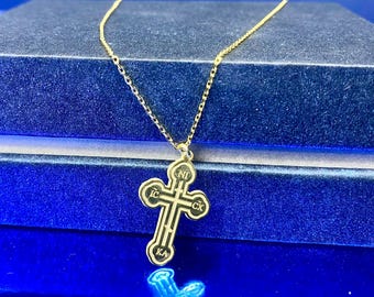 14K Gold Crucifix Necklace | Baptism Cross | Christian Necklace | Orthodox Cross | Russian Cross | IC XC NIKA Cross | Dainty Cross