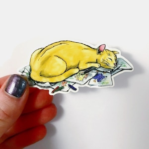 Cute Orange Cat Vinyl Sticker, Adorable Feline Decal, Whimsical Kitty Design, Art Lover Sticker