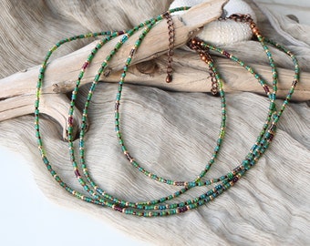 Greens & Copper - adjustable choker necklace - earthy jewellery - boho necklace - seed bead choker - casual necklace - layering necklaces