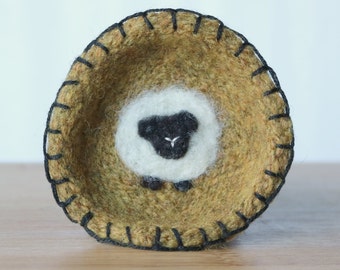 Mini Hand-knit & Felted Sheep Bowl - Harvest Gold