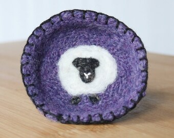 Mini Hand-knit & Felted Sheep Bowl - Purple gift - wool gift - sheep gift - catch-all bowl - lamby gift - earring bowl - ring bowl