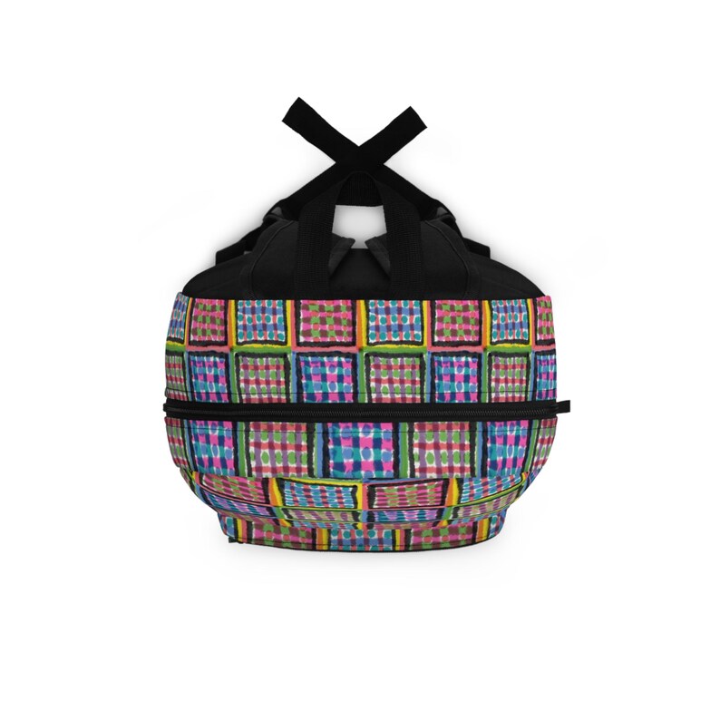 Zaino in poliestere patchwork colorato, borsone da viaggio per la scuola immagine 4