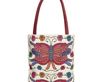 Borsa tote con motivo floreale a farfalla / Shopper boho colorata