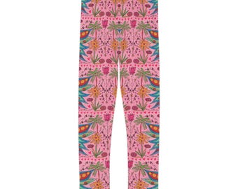Floral Butterfly Kids Leggings, Girls Activewear, Spring Fashion