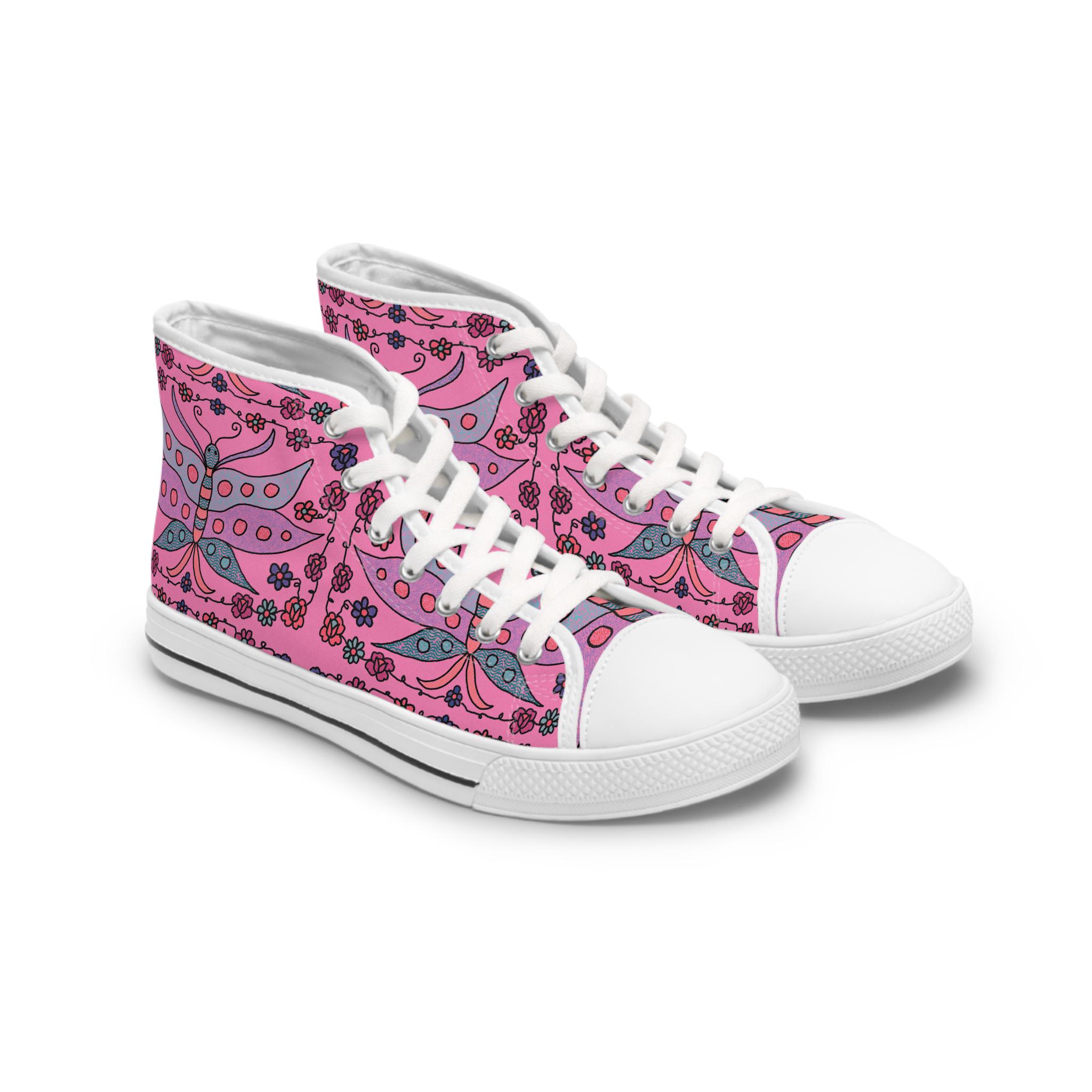Zapatillas altas con estampado de mariposas rosas / Zapatos casuales con alas florales