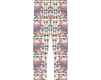 Whimsical Floral Pattern Kids Leggings, Fun Activewear