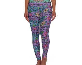 Vibrant Floral High Waisted Yoga Leggings, Activewear, Workout Gear, Fitness Fashion, Spring/Summer Essentials