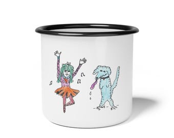 Enamel Camp Cup – Whimsical Dancer & Monster Art, 12oz