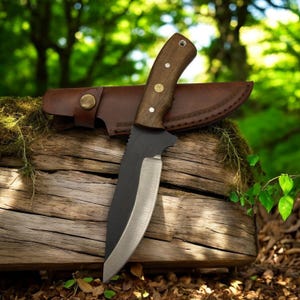 Tactical Bushcraft Knife with Walnut Handle | Rustic Outdoor Knife with Stainless Steel | Custom Made Survival Knife | Perfect Gif For Him