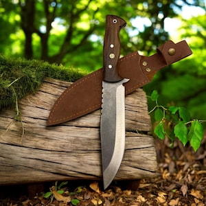 Handforged Special Hunting Knife | 4116 German Steel Knife and Natural Wood Handle | Custom Made Bushcraft Knife and Sheath | Groomsmen Gift