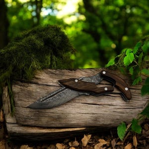 Personalized Damacus Folding Knife with Unique Lock Mechanism, Camping and Hunting Gear, Birthday Gift for Men,Great Gift for Dad or Husband