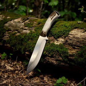 Deer Antler Hunting Knife with D2 Steel | Custom Bushcraft Knife with Sheath | Survival Knife | Bowie Knife| Outdoor Knife| Gift For Husband