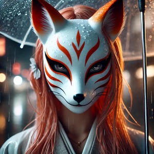 Kitsune Mask Art Print: Mystical Japanese Woman, 4K Wallpaper (Digital Download)