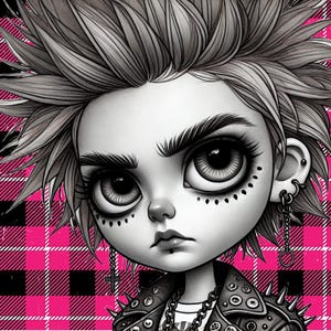 Punk in Pink – Digital Download | Spiky Goth Doll Wall Art | Emo Girl Aesthetic | Cute Punk Poster | Instant Download