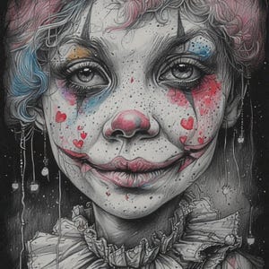 Clown Sketch Digital Download – Surreal Sad Girl Art Printable