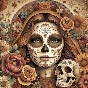 Téléchargement numérique Dia de los Muertos - impression d&#39;art floral fille crâne en sucre - décoration murale le jour des morts - téléchargement immédiat