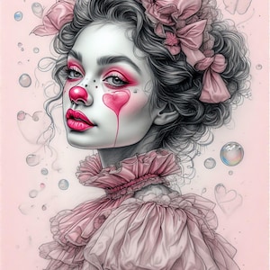 Sad Clown Girl Art Print: Surreal Gothic Circus Portrait (Digital Download)
