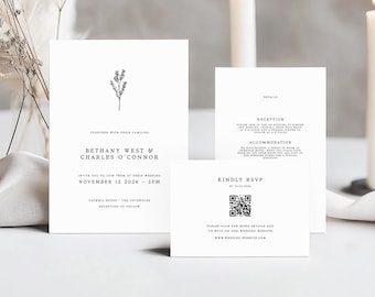 Set di inviti di nozze, modelli Canva modificabili, biglietti RSVP con dettagli di invito, cancelleria digitale fai da te per matrimoni dal design minimalista – ELMHURST