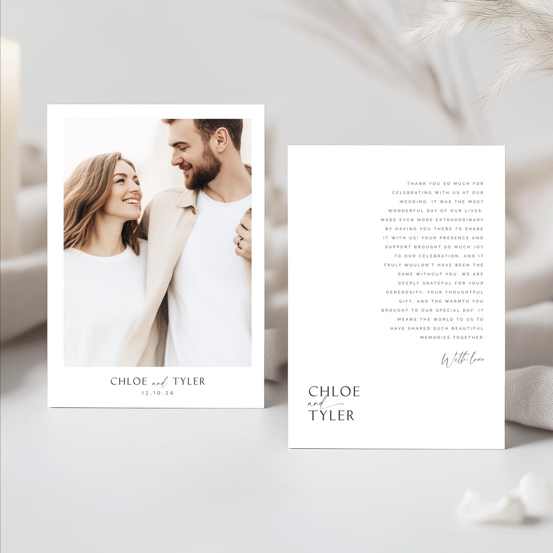 Thank You Photo Card, Editable Canva Wedding Template, Modern Gratitude ...