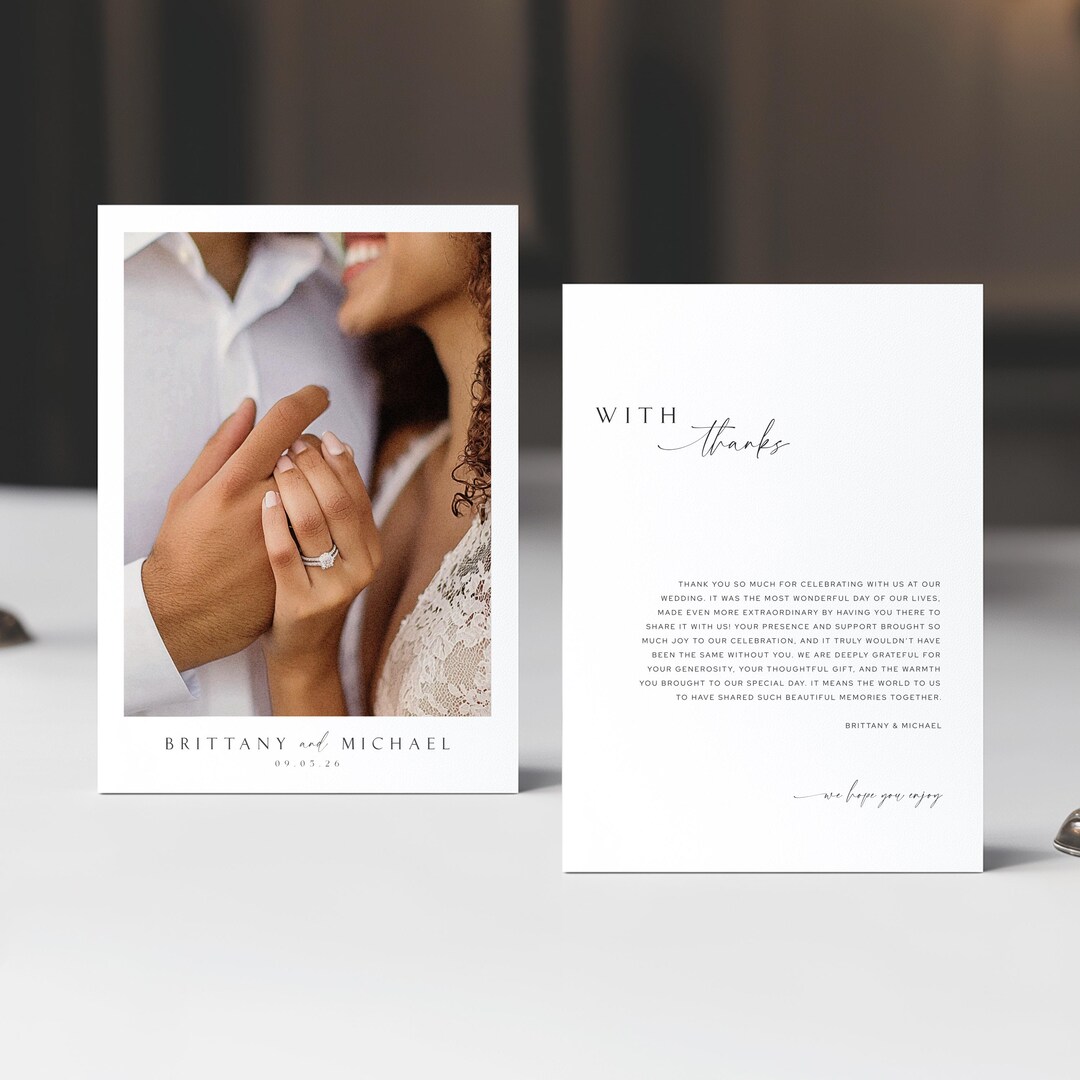 Thank You Photo Card, Editable Canva Wedding Template, Modern Wedding ...