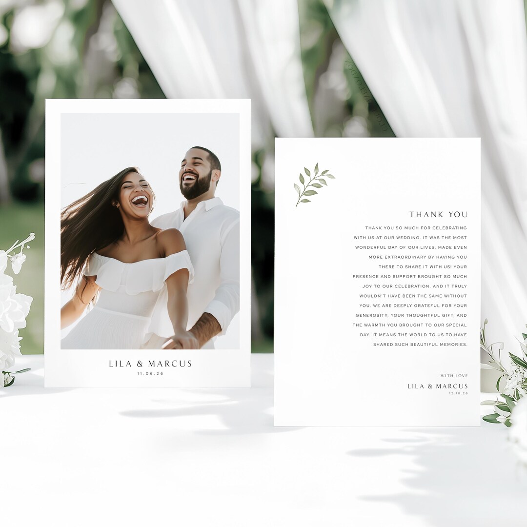 Thank You Photo Card, Editable Canva Wedding Template, Modern Gratitude ...
