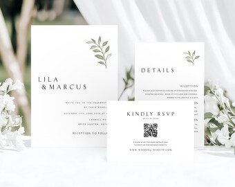 Set di inviti di nozze, modelli Canva modificabili, biglietti RSVP con dettagli di invito, cancelleria digitale fai da te per matrimoni dal design minimalista – WINDMERE