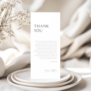 Thank You Place Card, Editable Wedding Canva Template Kit, Modern Minimalist Card Printable Digital Custom Reception Design Set – KENSWICK
