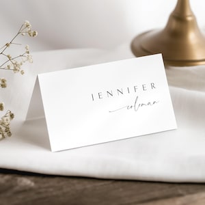 Tarjeta de lugar, plantilla editable de boda en Canva, tarjeta de nombre personalizada plegada, diseño minimalista, juego de papelería digital para boda moderna – FAIRVIEW