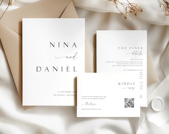 Set di inviti di nozze, modelli Canva modificabili, biglietti RSVP con dettagli di invito, cancelleria digitale fai da te per matrimoni dal design minimalista – HARROW