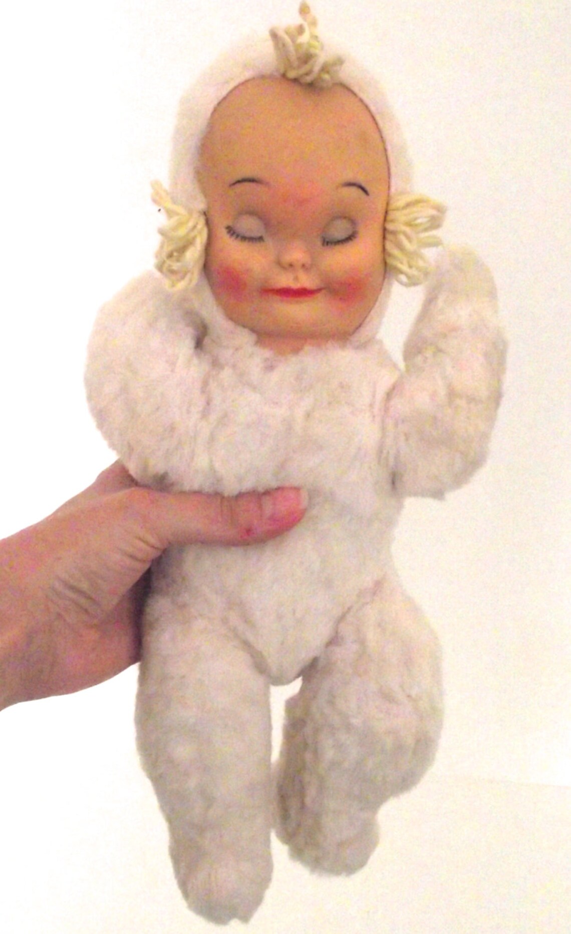Vintage Plush Sleepy Head Girl Doll with Rubber Face from Etsy