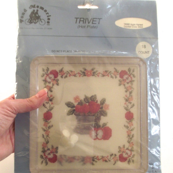 Apple Harvest Cross Stitch Trivet Kit, Vintage Unused Sewing Project