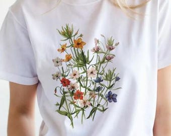 Vintage Wildflower Watercolor T-Shirt, Botanical Floral Nature Apparel