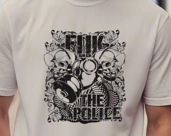 Police Protest Graphic T-Shirt | Gas Mask Street Art | Bold Anti-Establishment Design