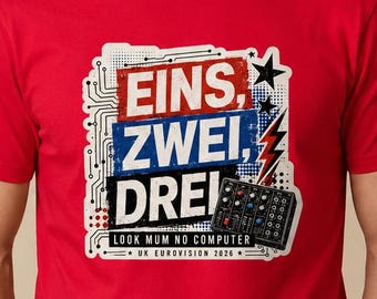 Eins Zwei Drei, UK Eurovision 2026, Look Mum No Computer, Retro Synth Shirt, Punk Tech Graphic Tee