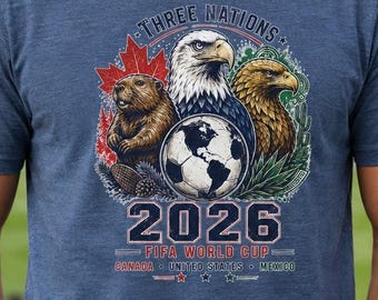 2026 World Cup T-Shirt, Three Nations Soccer Fan Tee, Canada USA Mexico Beaver Eagle Design