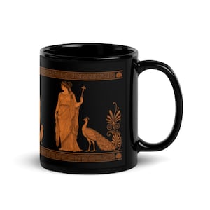 Ancient Greek Goddess Mug, Attic Red-Figure Pottery Art, Black & Terracotta Coffee Cup