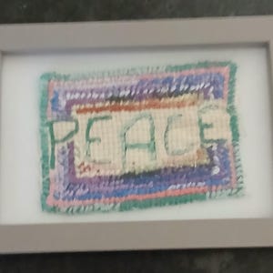 Handmade shabby &quot;Peace&quot; cross stitch in 6 x 4 frame