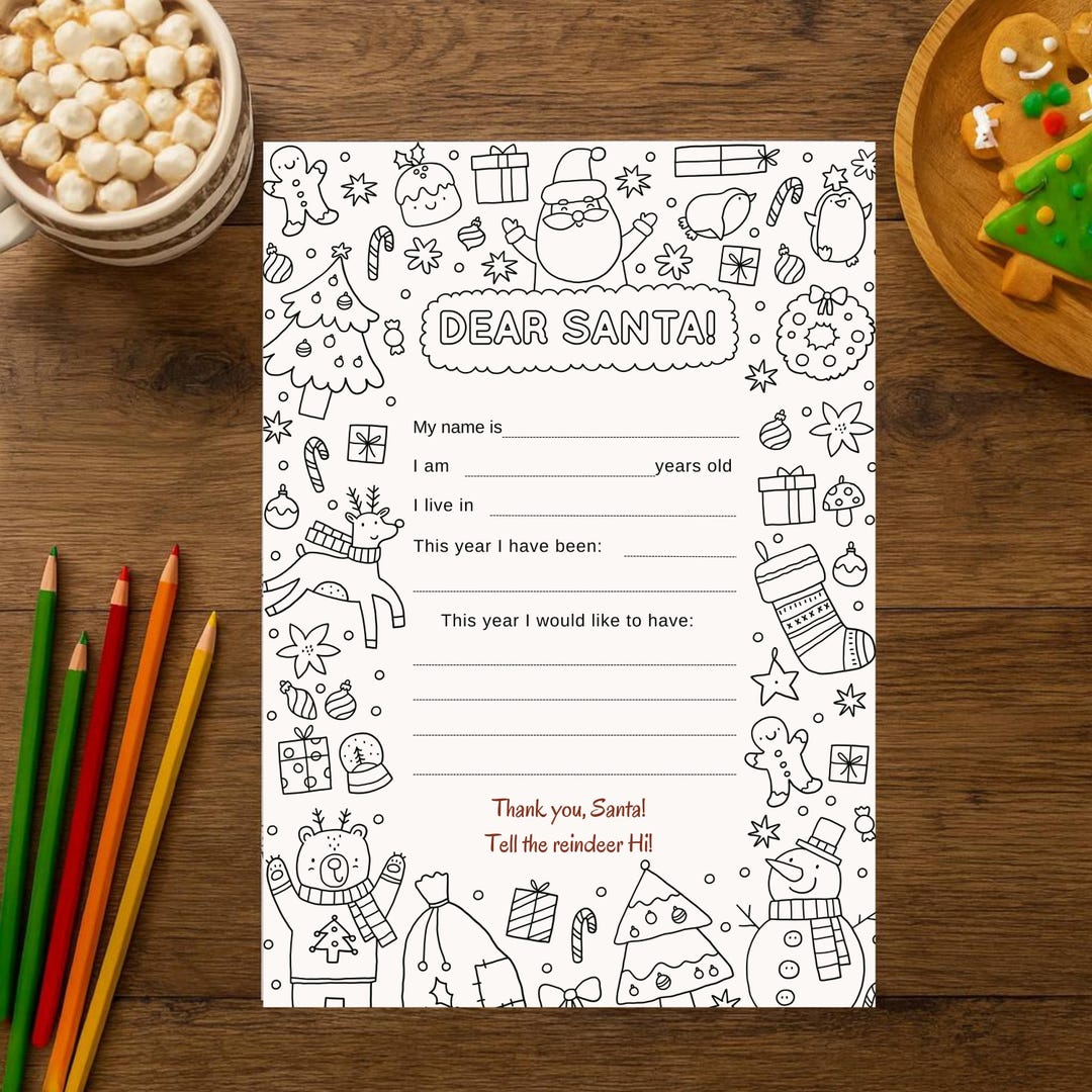 Letter to Santa Coloring Page Printable Christmas Wish List, Dear Santa ...