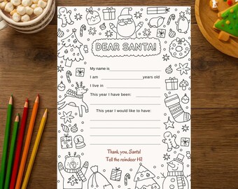 Letter to Santa Coloring Page Printable Christmas Wish List, Kids ...