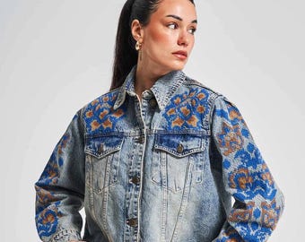 Embroidered Denim Jacket: Women's Boho Patchwork Jean Coat
