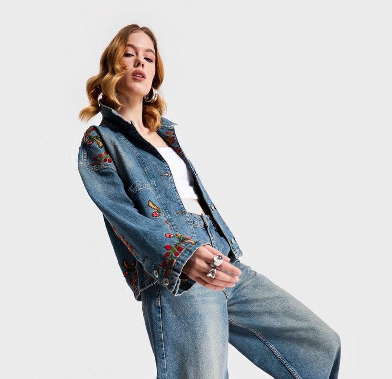 Boho street style oversized women's jean jacket main image 0