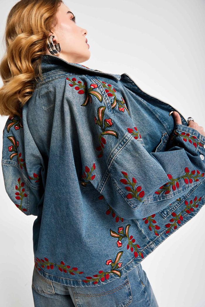 Boho street style oversized women's jean jacket
