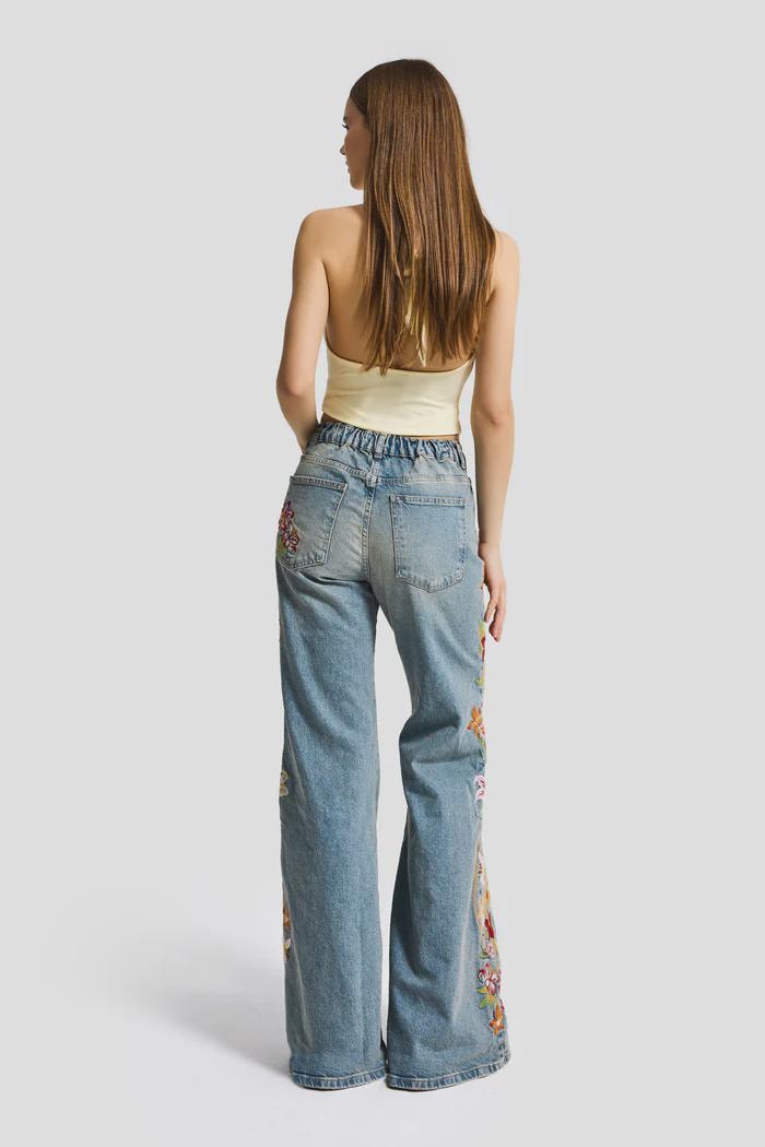 Floral Embroidered Flare Jeans – 70s Retro Denim Pants - Etsy