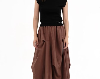 Dark Mori Layered Maxi Skirt – Terracotta Tulle Hem, Gothic Elastic Waist (Pockets)