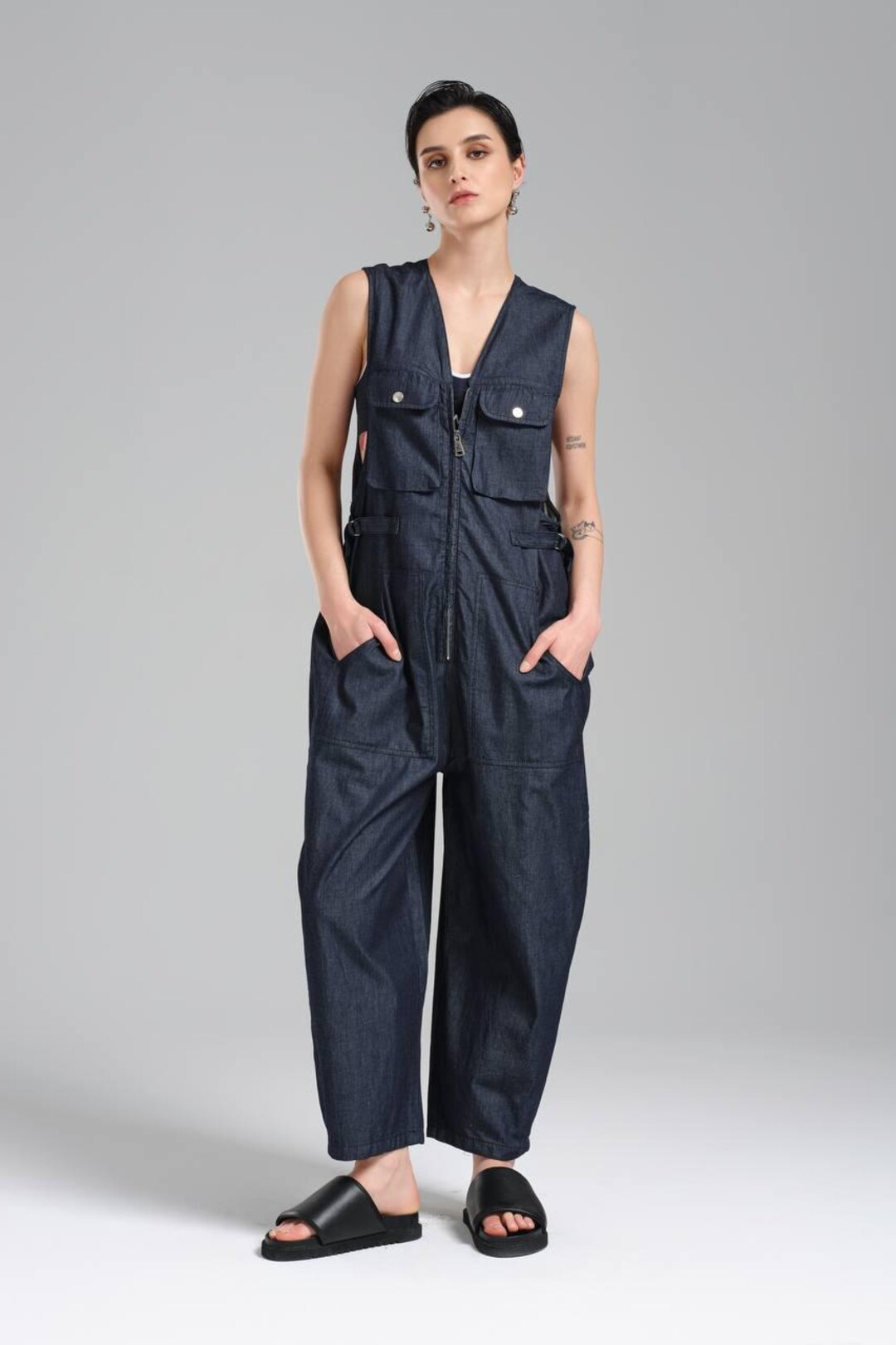 Blue Jegging Capri Overalls main image 1