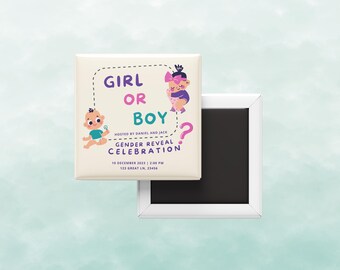 Custom Gender Reveal Magnet Invitation, Boy or Girl – Personalized Party Keepsake, Set of 10