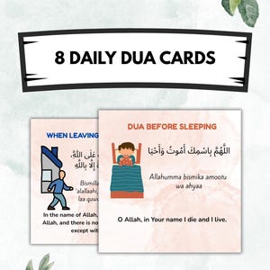 8 Duas Islâmicos Diários para Crianças e Adultos - Download Digital - Cartões de Aprendizagem Divertidos - PNGs para Imprimir para Ensino e Prática Islâmica