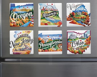 US State Magnet Set: Road Trip Souvenir, Personalized Travel Keepsake